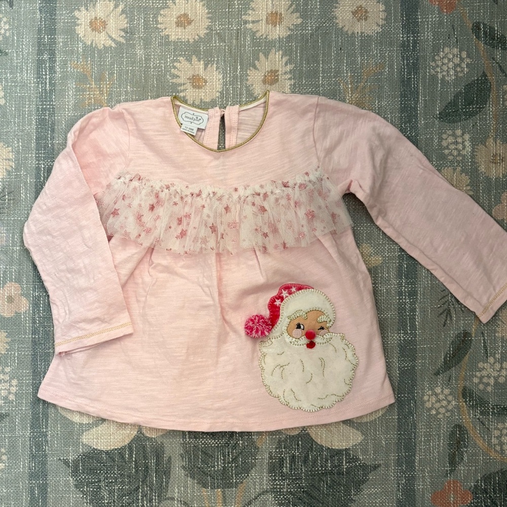 Mud Pie Pink Santa Kids Top